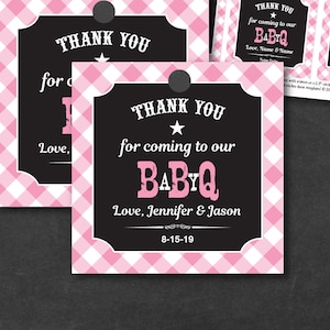 BBQ Baby Shower Favor Tags Pink, Baby Q Favor Tags Girl, Couples Baby Shower, Personalized Printable PDF File Instant Download