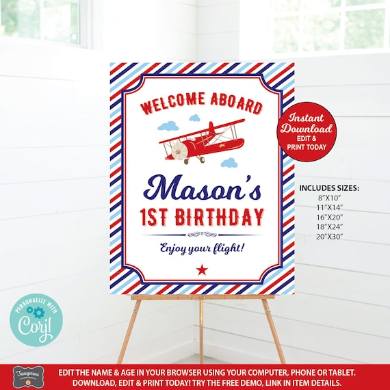 Airplane Birthday Welcome Sign Easel Welcome Sign Airplane - Etsy