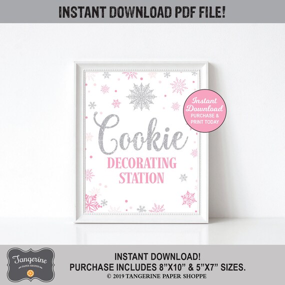 Cookie Decorating Sign, Winter Onederland, Winter Wonderland, Cookie Decorating Station, Pink and Silver, Printable, INSTANT DOWNLOAD Il_570xn