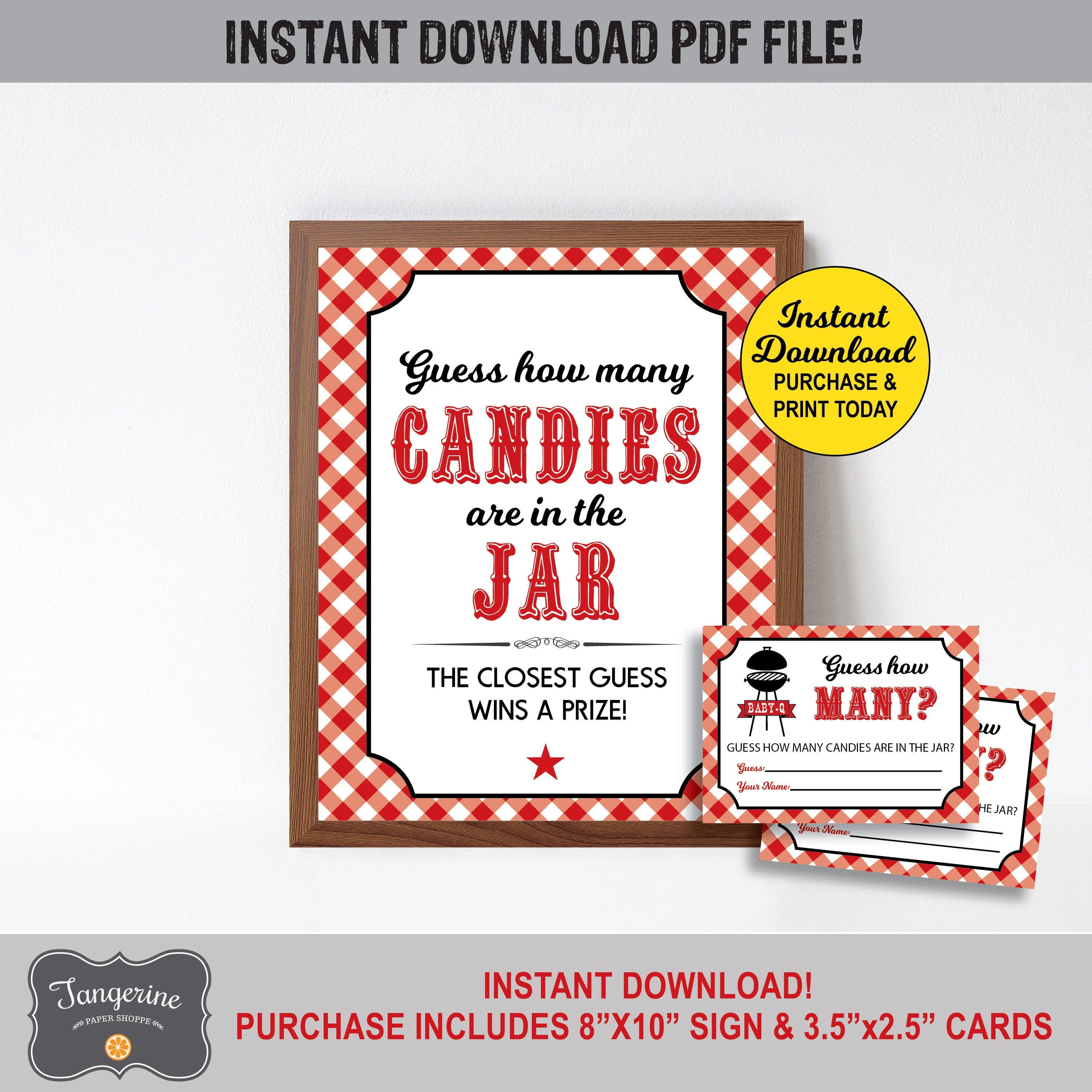 Candy Guessing Game, Baby Q Game Printable, Guess How Many, BBQ Co-ed Baby Shower, Couples Baby Shower, INSTANT DOWNLOAD