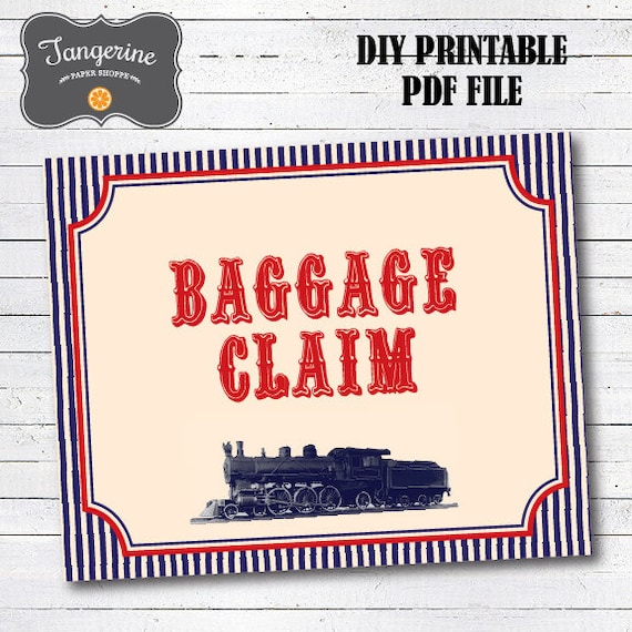 Train Baggage Claim Sign, INSTANT DOWNLOAD, Printable PDF File by ...