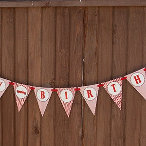 Fire Truck Birthday Banner - Firfighter Birthday Banner - PERSONALIZED - Red, Black & Cream - Digital PDF File image 2
