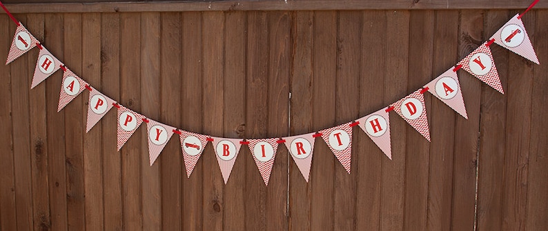 Fire Truck Birthday Banner - Firfighter Birthday Banner - PERSONALIZED - Red, Black & Cream - Digital PDF File image 2