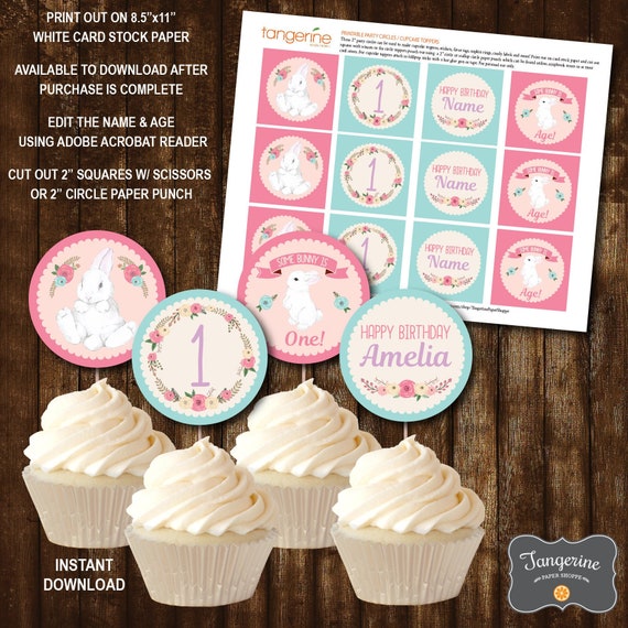 Bunny Birthday Cupcake Toppers Some Bunny First Birthday Spring