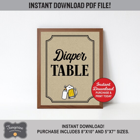 Beer Diaper Table Sign, A Baby is Brewing, Diaper Sign Printable, Couples Shower, Baby Shower Games, INSTANT DOWNLOAD