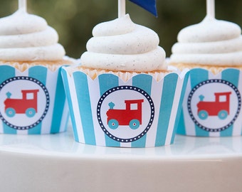 Train cupcake wrappers, Printable PDF File, Train Party Decorations, INSTANT DOWNLOAD