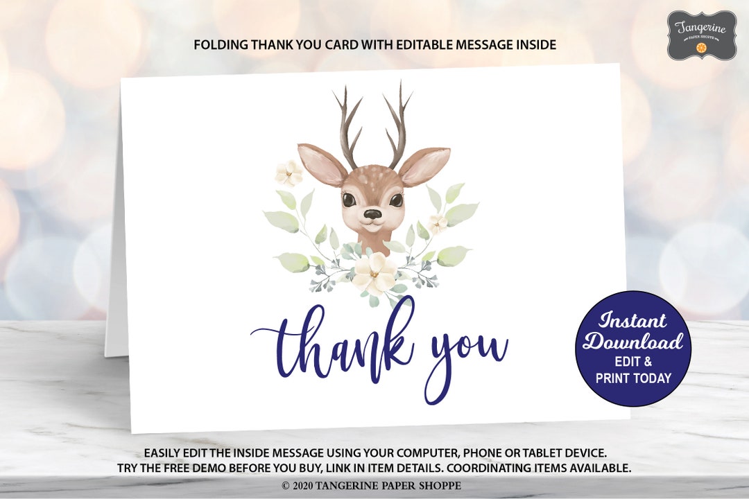 Deer Thank You Card Folding Little Buck Baby Shower Editable - Etsy