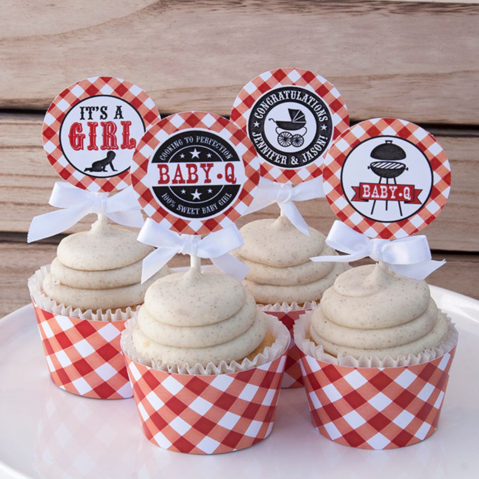 Baby Q Cupcake Toppers Pink Bbq Baby Shower Cupcake Toppers Etsy
