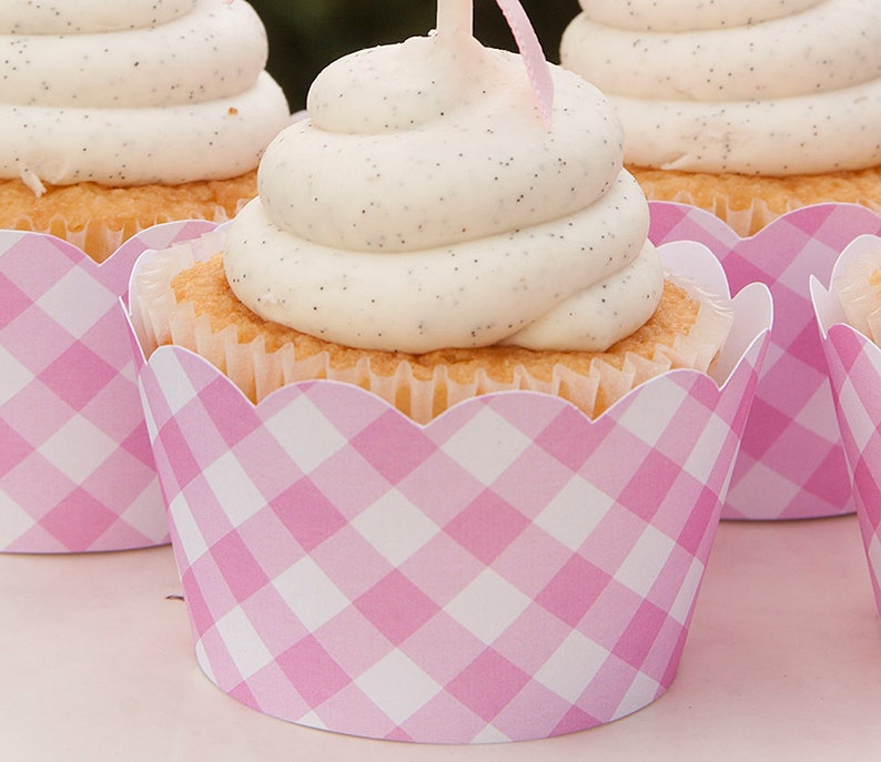Cupcake Wrappers Gingham Pink and White Scalloped Etsy Australia