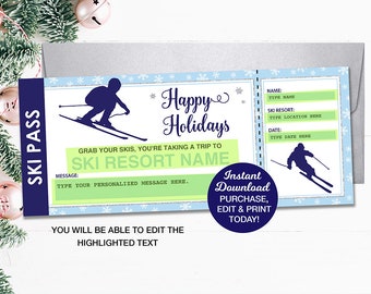 Ski Ticket Printable, Skiing Vacation, Holiday Gift, Editable Ski Lift  Ticket, Surprise Trip Ticket, Surprise Vacation, INSTANT DOWNLOAD 