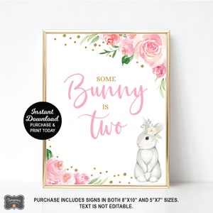 Some Bunny is Two Sign, Bunny 2nd Birthday Sign, Girl 2nd Birthday, Two, Spring Birthday, Rabbit Birthday, Printable