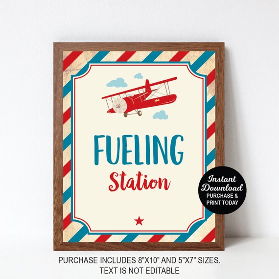 Airplane Fueling Station Sign, Vintage Airplane Birthday Drinks Sign ...