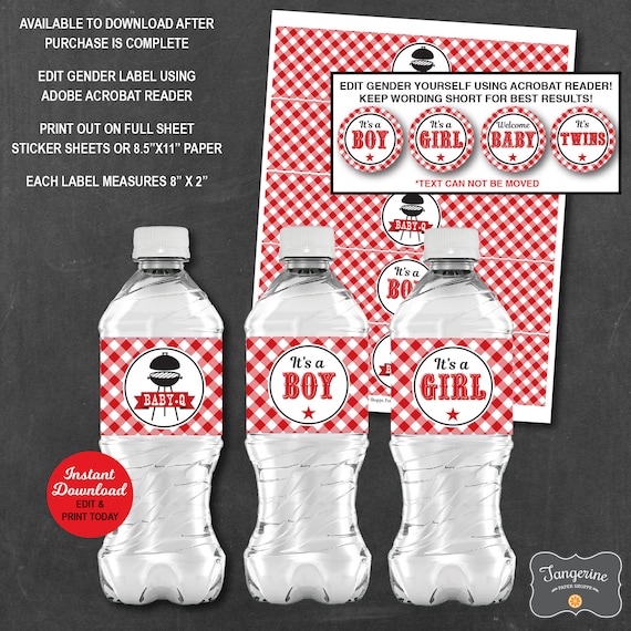 Baby Q Water Labels Bbq Baby Shower Water Labels Baby Q Girl Baby