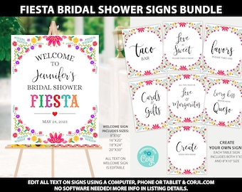 Editable Fiesta Bridal Shower Sign Package, Fiesta Welcome Sign, Mexican Bridal Shower Sign Bundle, Fiesta Engagment, Mexican Floral Signs