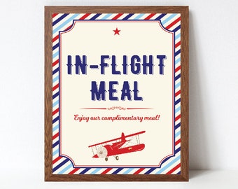 飛行機の機内食サイン、飛行機の誕生日サイン、飛行機のベビーシャワーサイン、印刷可能、即時ダウンロード