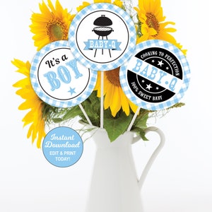 Baby Q Decorations Boy Light Blue Printable, BBQ Baby Shower ...