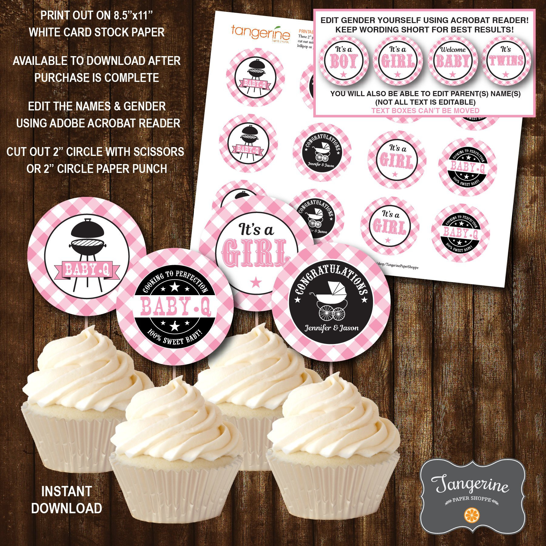 Baby Q Cupcake Toppers Pink Bbq Baby Shower Cupcake Toppers
