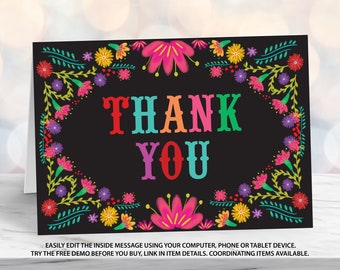 Fiesta Thank You Card Folding, Mexican Party Thank You Card, Thank You Card with Editable Inside Message Birthday Baby Shower Bridal Shower