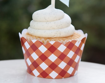 Red Gingham Cupcake Wrapper - INSTANT DOWNLOAD - BabyQ Baby Shower - Barbecue Party - BBQ - Picnic