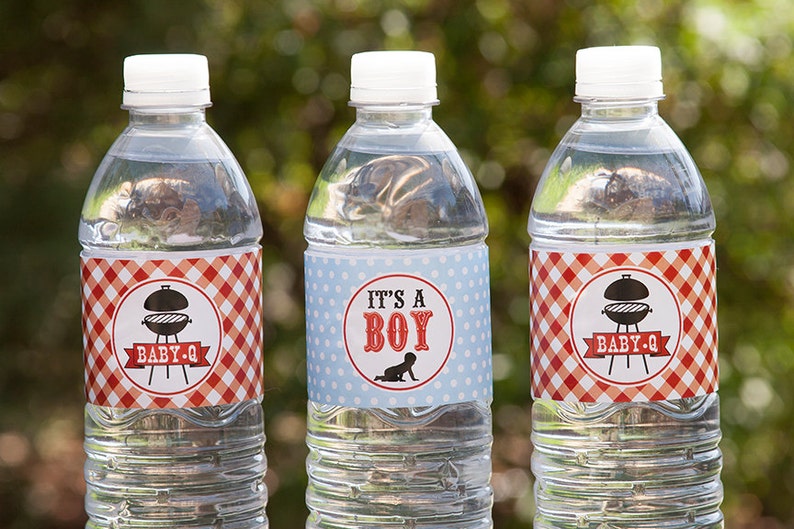 Bbq Baby Shower Water Labels Boy Couples Baby Shower Babyq Etsy