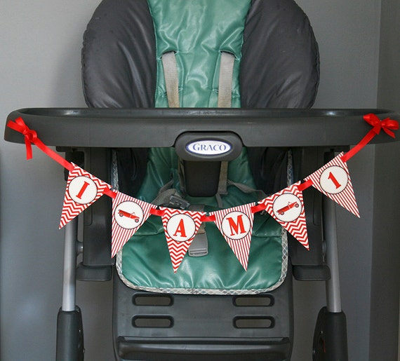 Firefighter Birthday Banner I am One High Chair Banner - Red, Black, Cream - INSTANT DOWNLOAD Il_570xn