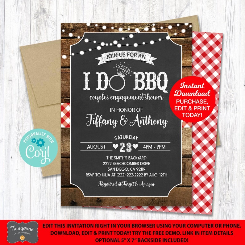 I Do BBQ Invitation Wood Couples Wedding Shower Invitation Etsy