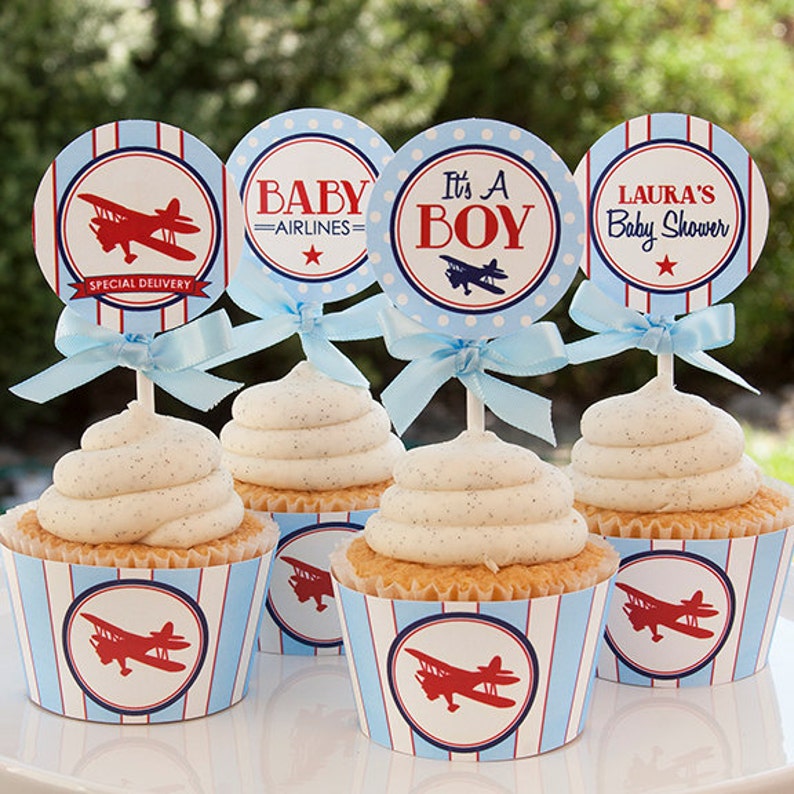 Airplane Baby Shower Decorations Airplane Cupcake Toppers Etsy Airplane Baby Shower Decorations Airplane Cupcake Toppers Etsy