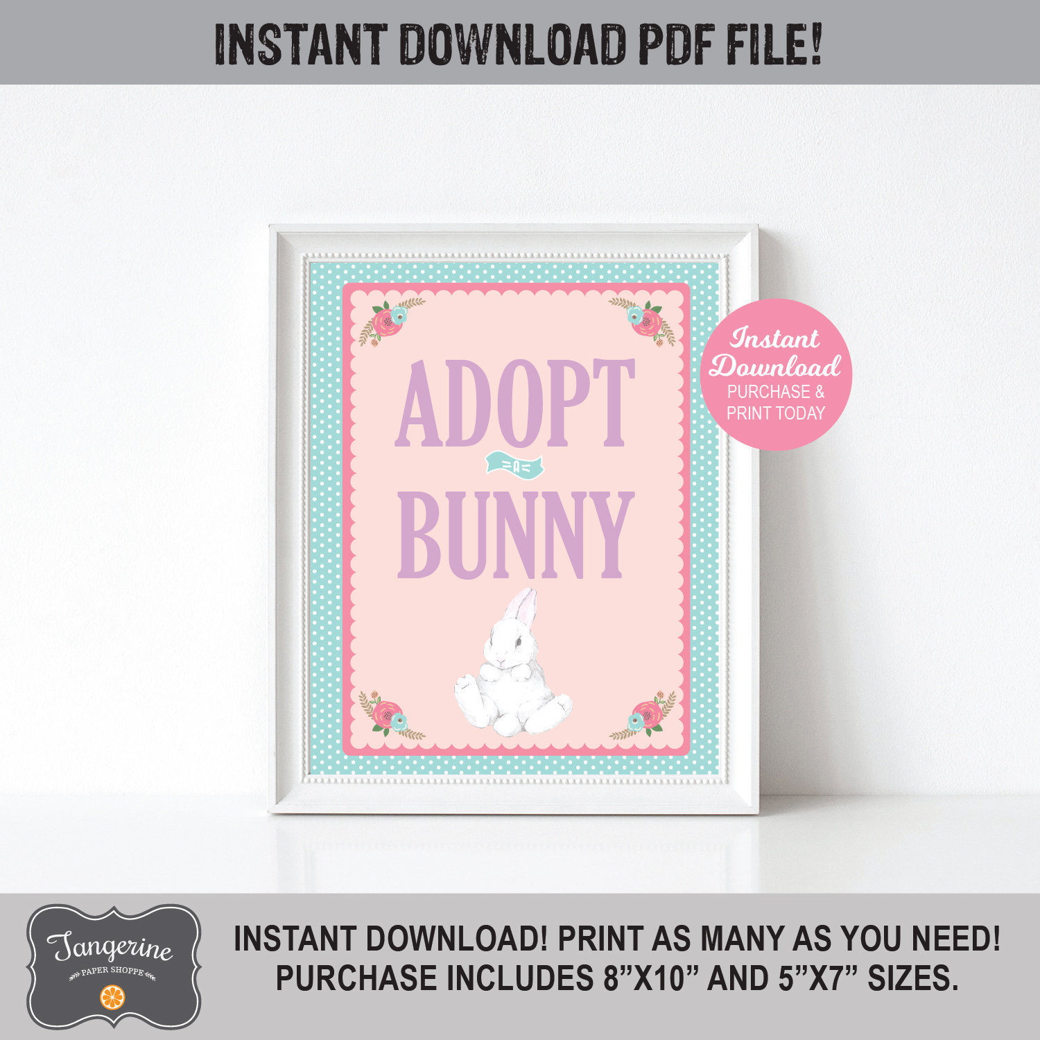 Adopt a Bunny Sign Printable Bunny Birthday Sign Bunny First | Etsy