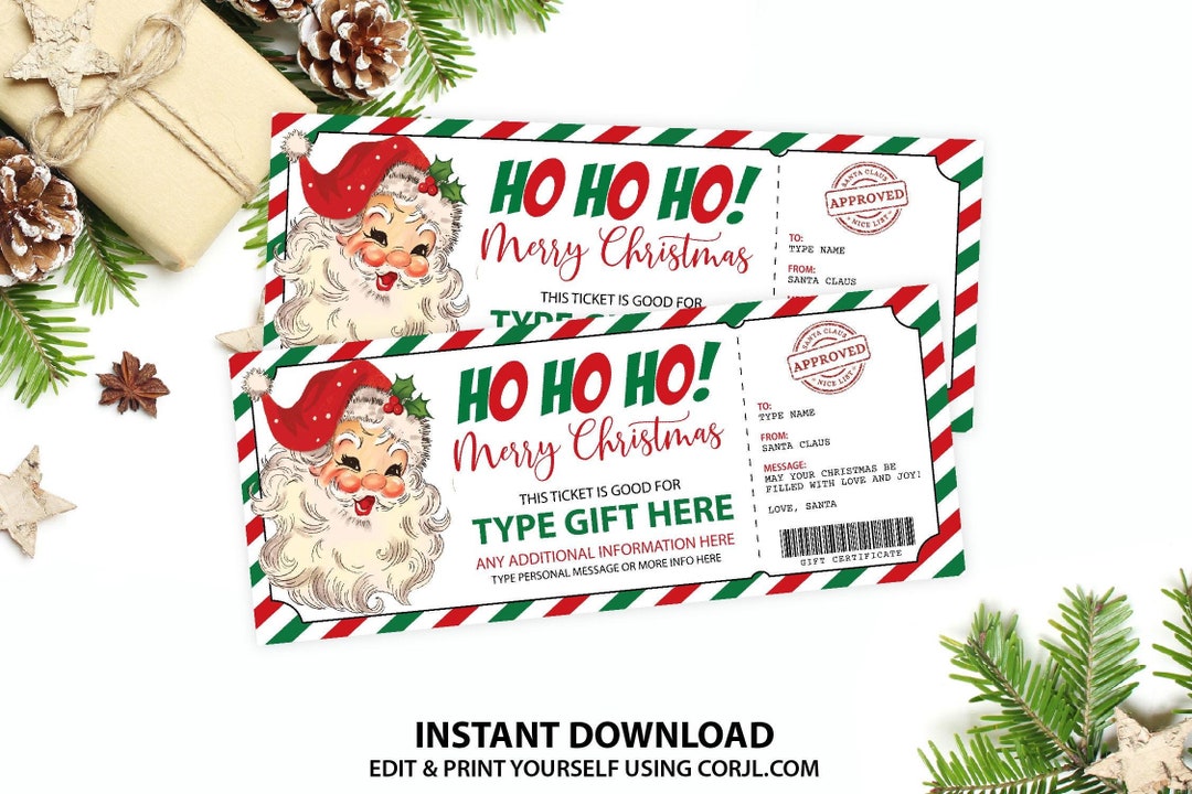 Editable Santa Claus Christmas Gift Card Coupon, Surprise Christmas ...