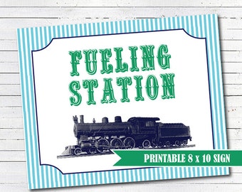 Train Fueling Station Sign, Birthday Decorations, Printable PDF File Sign, Train Party, INSTANT DOWNLOAD