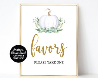 Favors Sign, Pumpkin Baby Shower, Pumpkin Favor, Greenery Baby Shower, Fall Baby Shower, Printable Sign