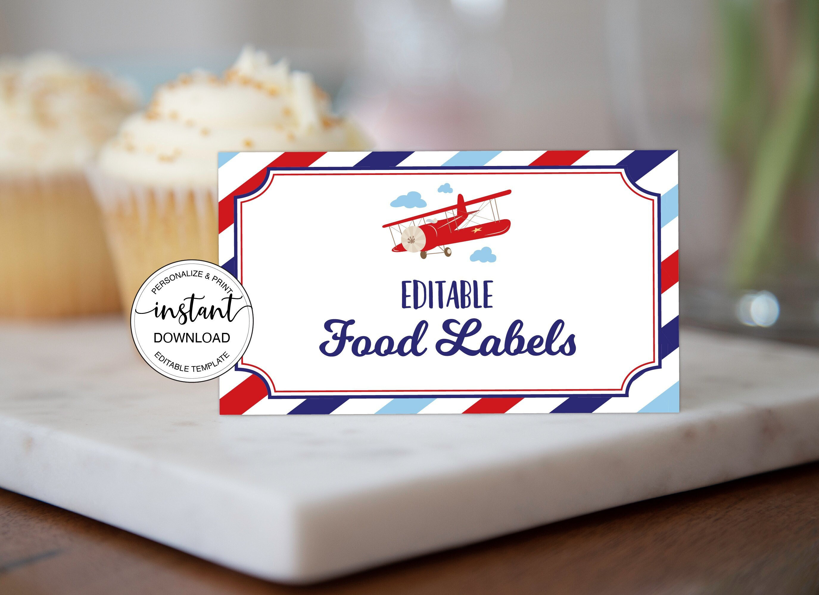 Airplane Food Labels, Editable Airplane Birthday Food Tents, Airplane Place Cards Template, Printable Airplane Buffet Cards