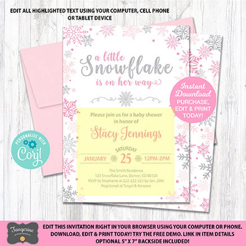 Winter Baby Shower Invitation Girl Snowflake Baby Shower Etsy