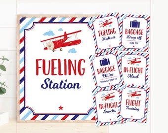 Airplane Birthday Sign Package Airplane Party Bundle Baggage Claim Sign Fueling Station Inflight Snacks Sign Instant Download