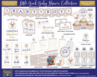 Deer Baby Shower Decorations Package, Little Buck Baby Shower Decorations, Boy Woodland Baby Shower INSTANT DOWNLOAD