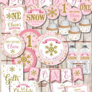 One Is Sweet Please Take A Treat Sign Printable, Dessert Table Winter Onederland Sign Pink and Gold, First Birthday, INSTANT DOWNLOAD image 2
