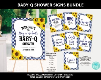 Baby Q Sign Bundle Navy Blue Baby Q Welcome Sign BBQ Baby Shower Sign Package Baby Q Baby Shower Decoration BBQ Baby Shower Editable Sign