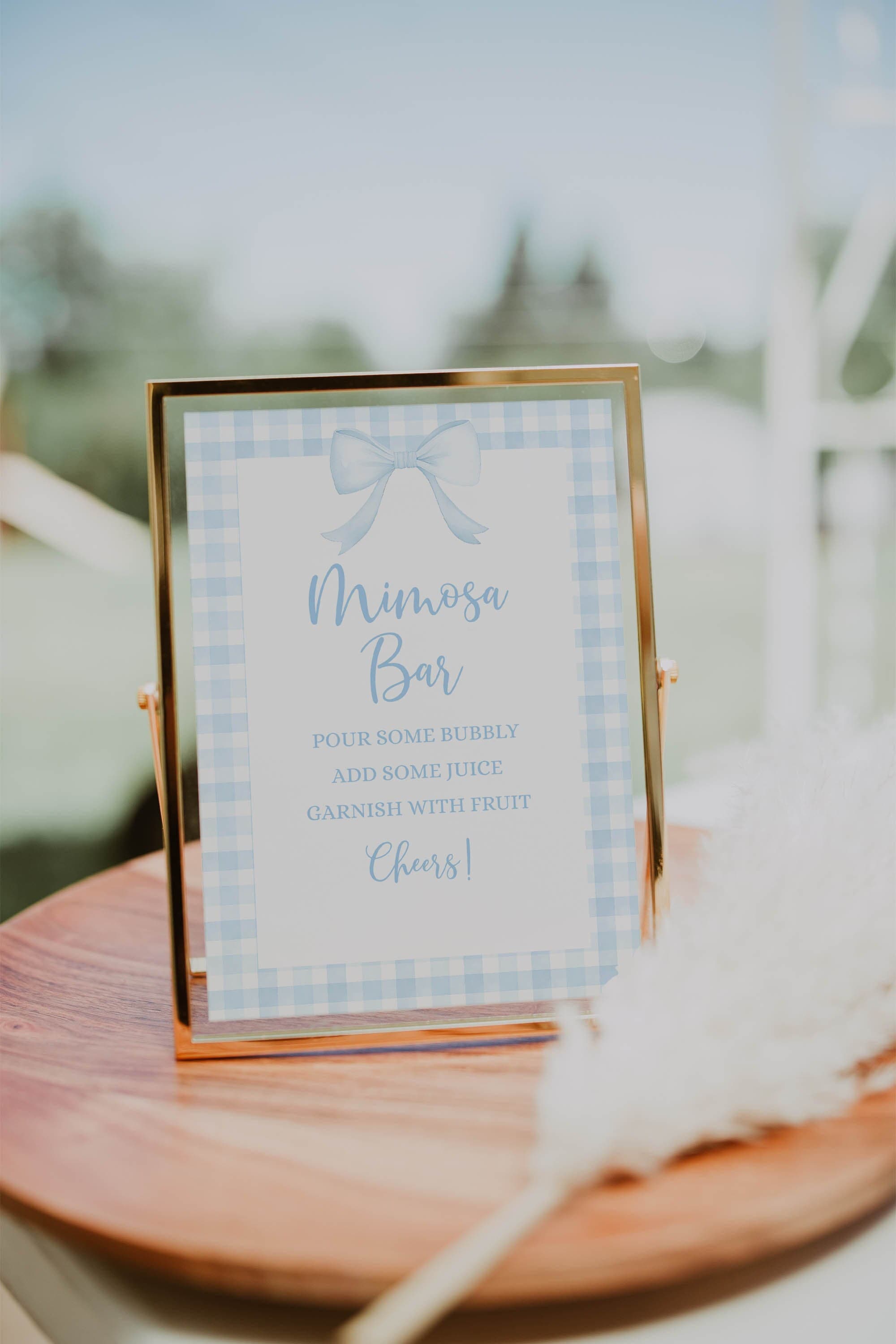 Greenery Eucalyptus "Momosa" Bar Sign - 17 Inch Wooden Baby Shower Decor With Stand, Gender Reveal & Party Tabletop Sign