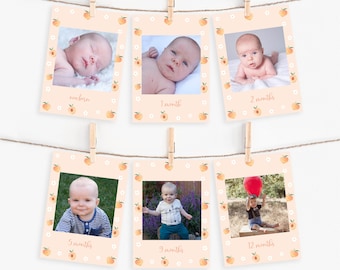 Editable Peach Fruit First Birthday Banner Monthly Photo Banner One Sweet Peach Girl 1st First Birthday Corjl Template Printable
