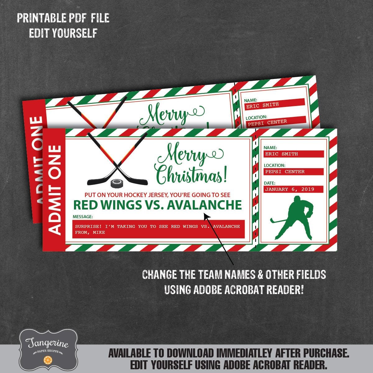 Christmas Hockey Ticket Printable Hockey Ticket Gift Etsy