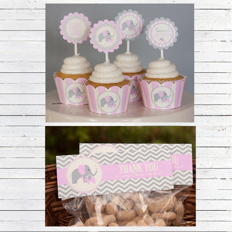 Elephant Baby Shower Diaper Raffle Cards Girl Baby Shower Printable Pink, Grey, Cream image 4