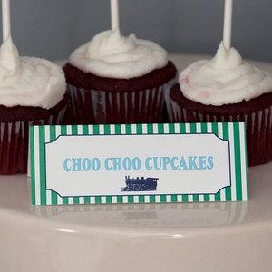 Train Party Food Tents Labels - Green & Aqua - INSTANT DOWNLOAD