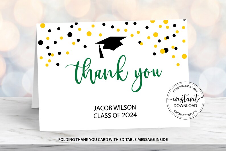 Graduation Card Cursive Editable Graduation Thank You Folded Card, Personalized Thank You Note ...