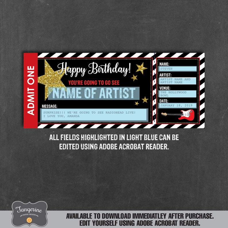 birthday concert ticket gift printable template surprise