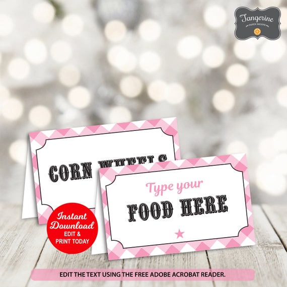 Pink Baby Q Food Tents Printable, BBQ Food Labels, Place Cards, Buffet ...