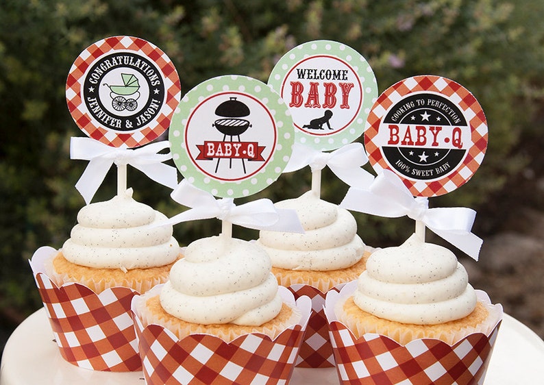 Baby Q Baby Shower Cupcake Toppers Couples Baby Shower Bbq Etsy