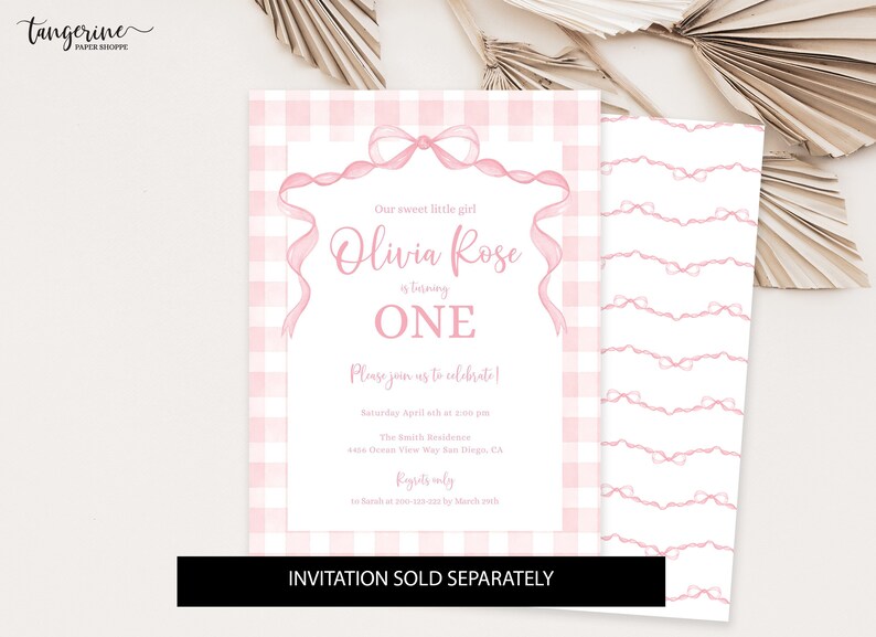 Editable Pink Bow Birthday Welcome Sign Coquette Pink White Gingham Decoration Girl 1st Birthday Party Decor Instant Download Corjl Template bild 3