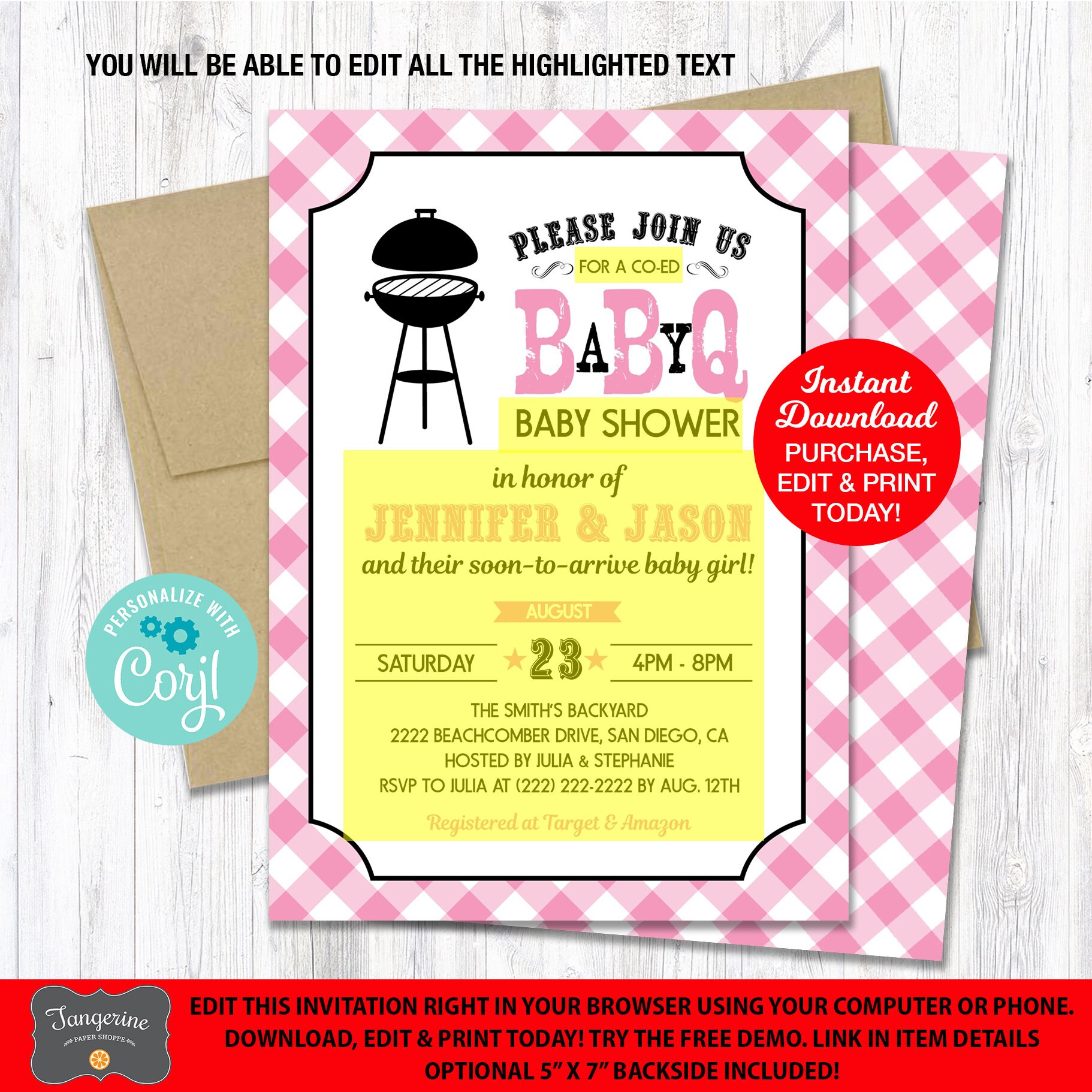 Baby Q Shower Invitation Girl Pink BBQ Baby Shower Etsy
