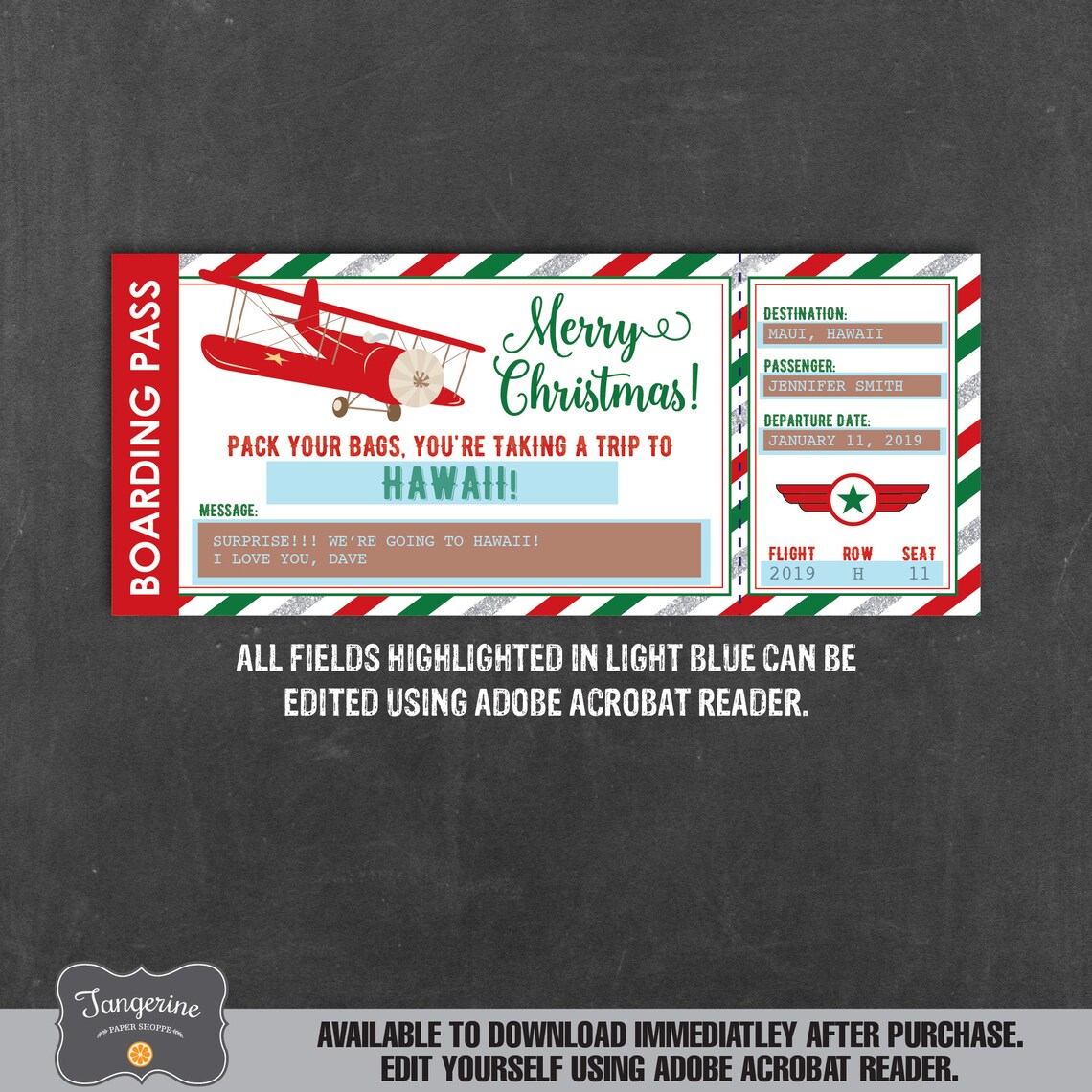 Airplane Ticket Printable Surprise Trip Ticket Boarding - Etsy