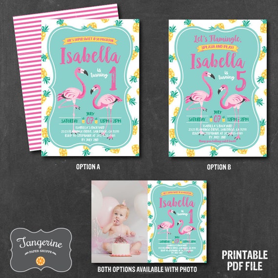 Flamingo Birthday Invitation, Flamingo Pineapple Invitation, Flamingo Pool Party, Summer Birthday Invitation, Printable PDF File Il_570xn